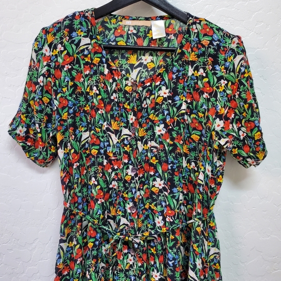 Vintage La Cera Plus Sz S Crinkle Black Floral Print Maxi Dress Button - Picture 3 of 7